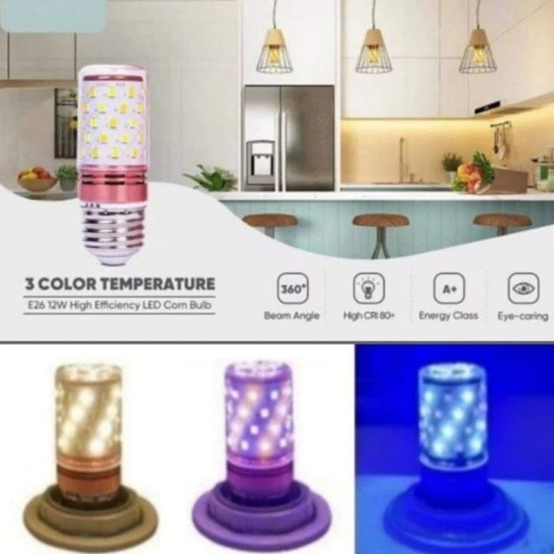 Lampu Candle Led E27 3Warna 12W Kuning - Biru - Kuning Biru ( Ungu )