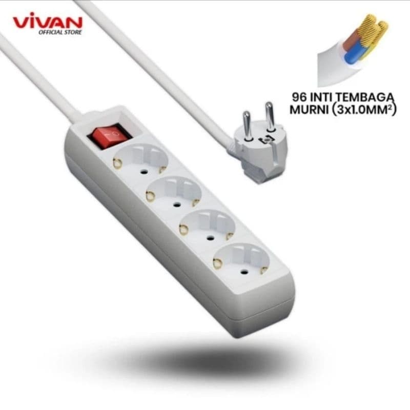 Vivan VPS-H002A Stop Kontak Saklar 4 Lubang Inti Tembaga Murni Plastik
