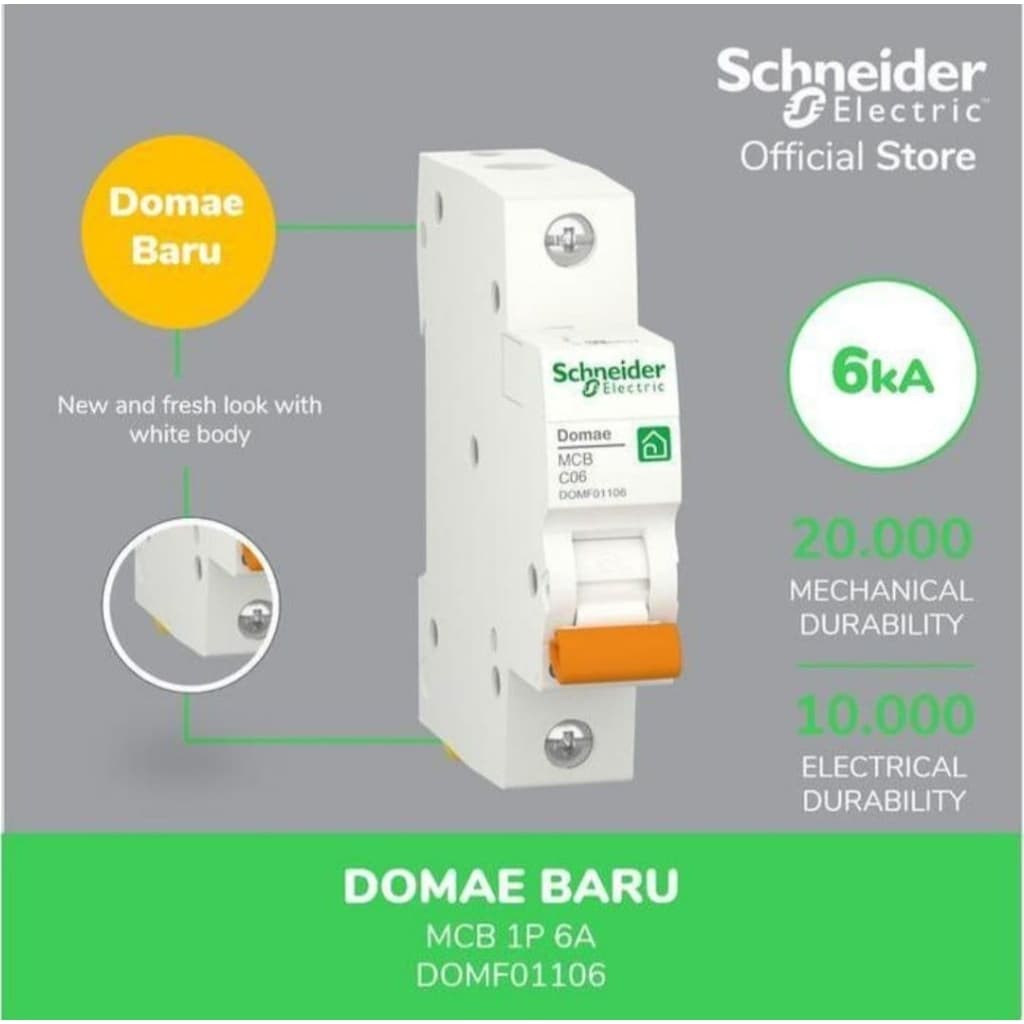 Schneider Electric MCB New Domae 1P C 6A 6000A- DOMF01106