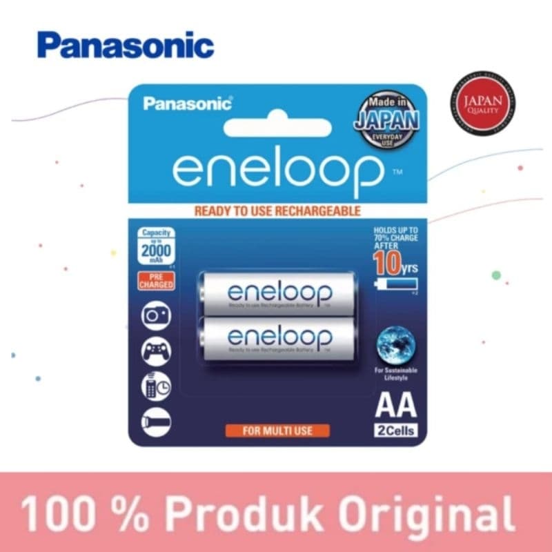 Battery Panasonic ENELOOP AA Rechargeable BK-3MCCE/2BT Original 1.2V 2Pcs
