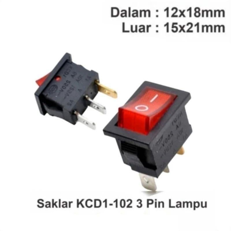 Rocker Switch 3 Pin Segi Merah Lampu ( Switch Karaoke + Lampu)