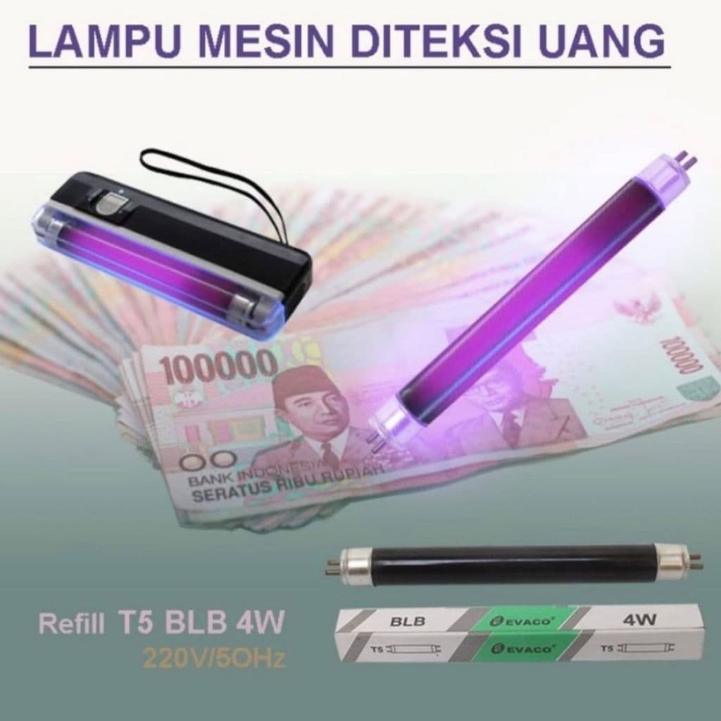 EVACO Reffil Lampu UV T5-4Watt Lampu Mesin Pendeteksi Uang Palsu