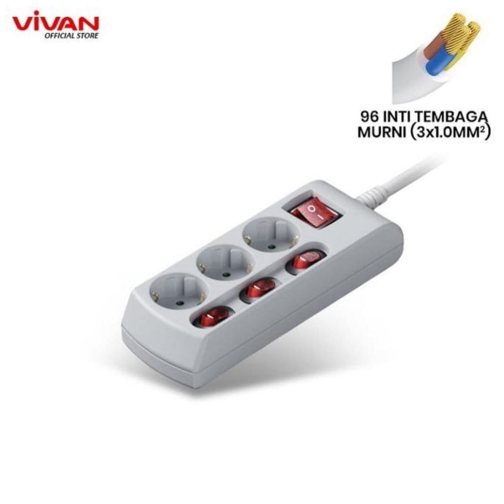 Vivan VPS-H006A ( VPS-H3031A ) Saklar Stop Kontak 3Slot 3 Meter