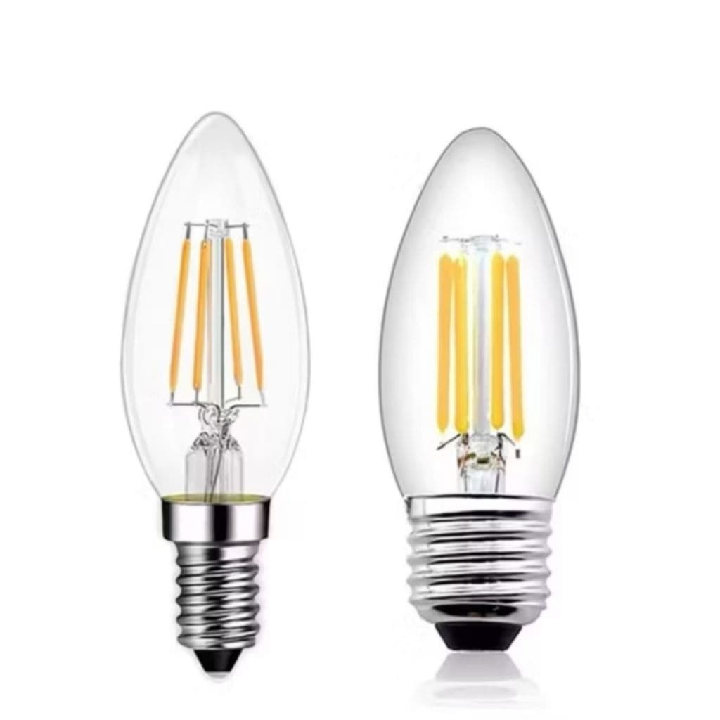 Lampu Candle Led Filament C35 4W Kaca Bening Fitting E27 / E14 Warm White 2700K