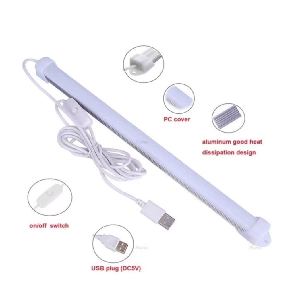Lampu Neon Strip Tabung Led Usb Lampu belajar Kerja tempel Panjang 30cm