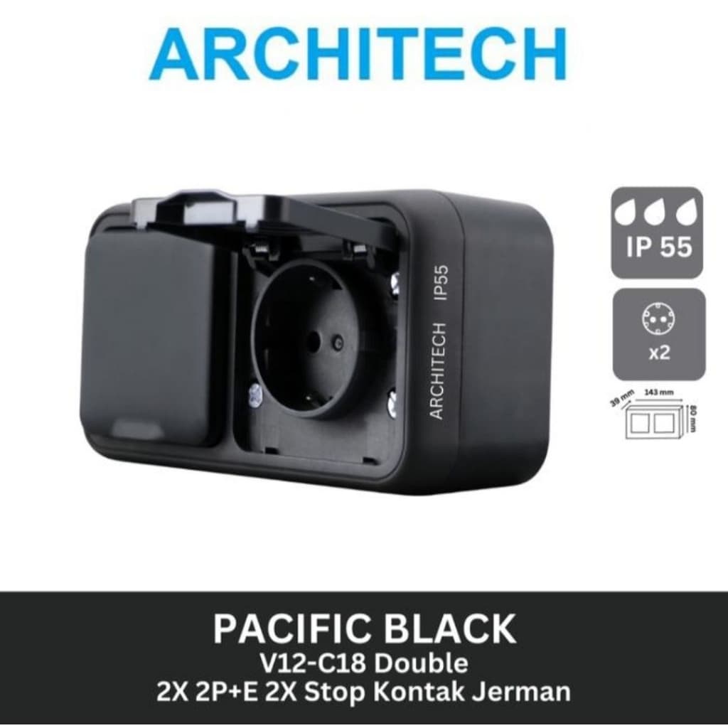 Architech Pacific OB Stop Kontak Double Jerman Waterproof V12-C18 Double Black