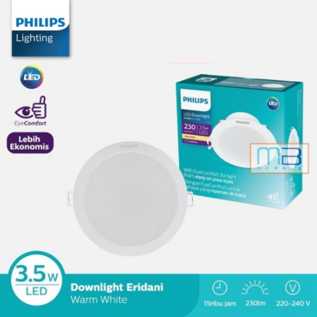 Lampu Philips Downlight Eridani LED3 D80 3.5W 3000K Warm White Kuning