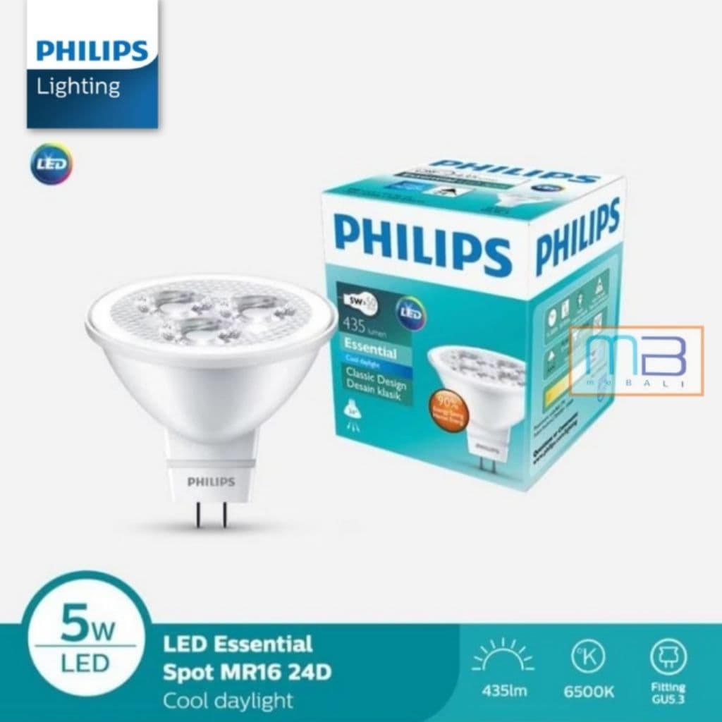Philips MR16 5-50W Lampu Spotlight Essential GU 5.3 24D 12V 2700K Warm White