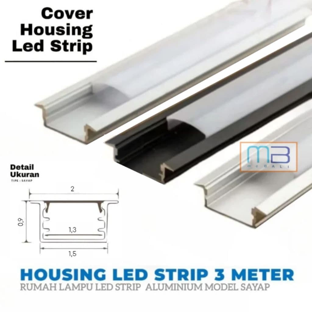 Housing Alluminium Led Strip Rigid Bar Model Sayap Acrylic Cover 3 Meter