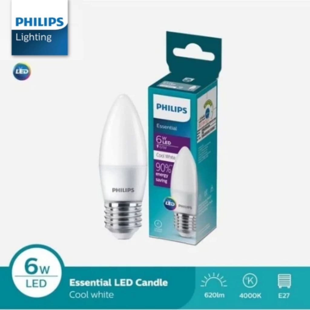 Philips Essled Candle 6W E27 Lampu Bohlam 4000K ( Semi Putih ) Natural