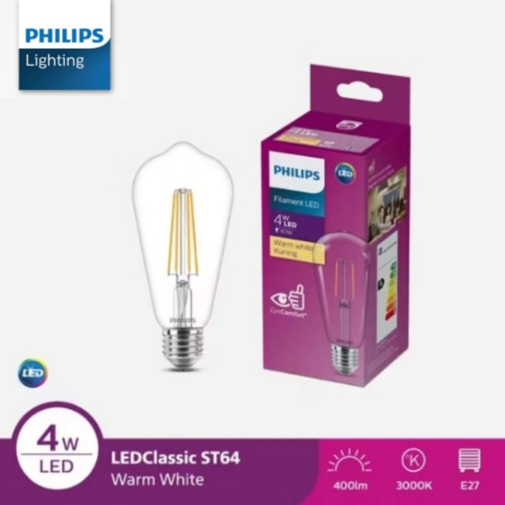 Lampu Philips Filament Bohlam LED 4W ST64 E27 Kuning