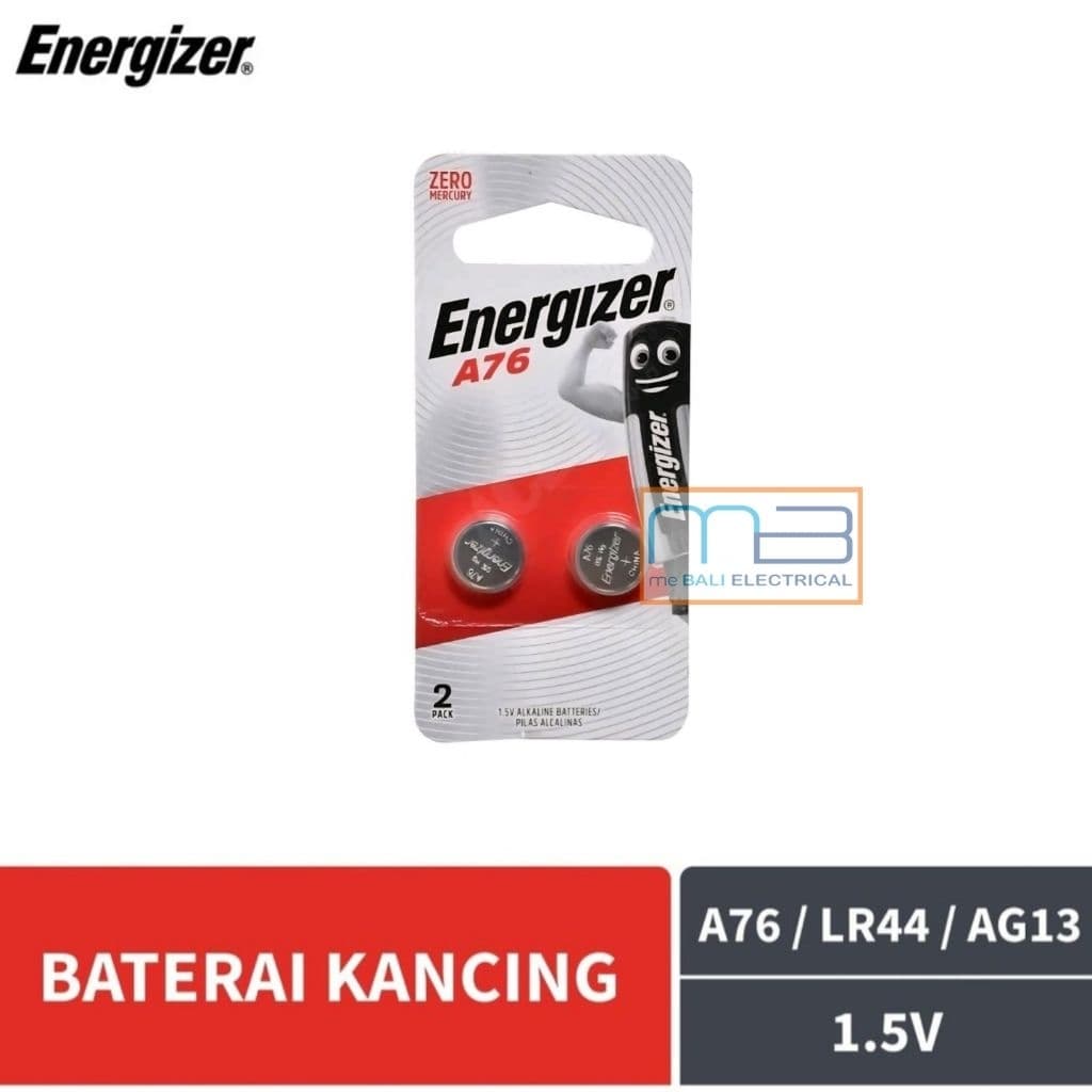Battery Energizer A76 LR44 AG13 BP2 1.5V Alkaline Battery Jam Kancing Original Isi 2Pcs