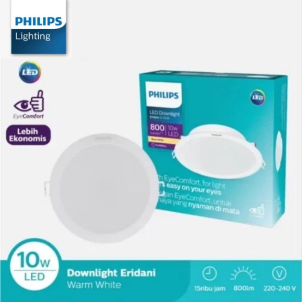Lampu Philips Downlight Eridani LED8 D125 10W 3000K Warm White Kuning