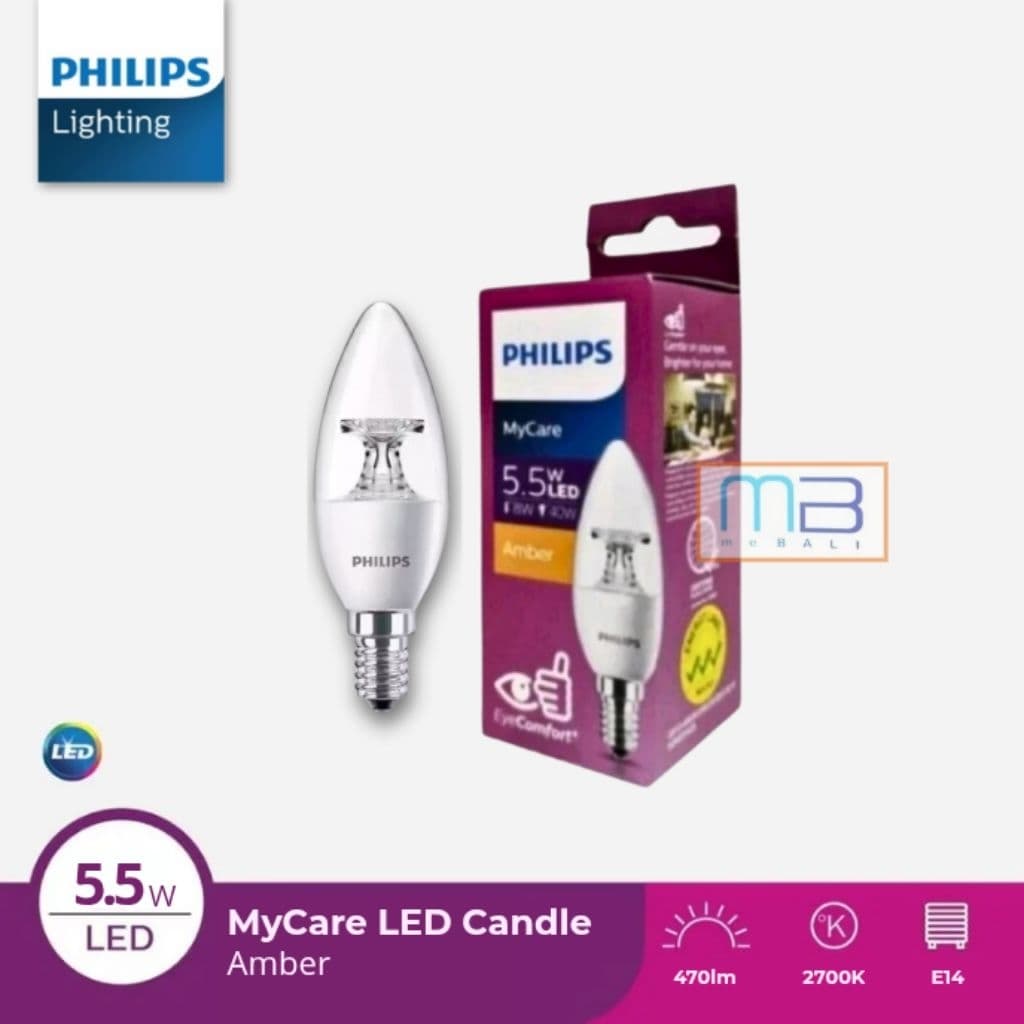 Lampu Philips Led Candle E14 5.5-40W 2700K Amber