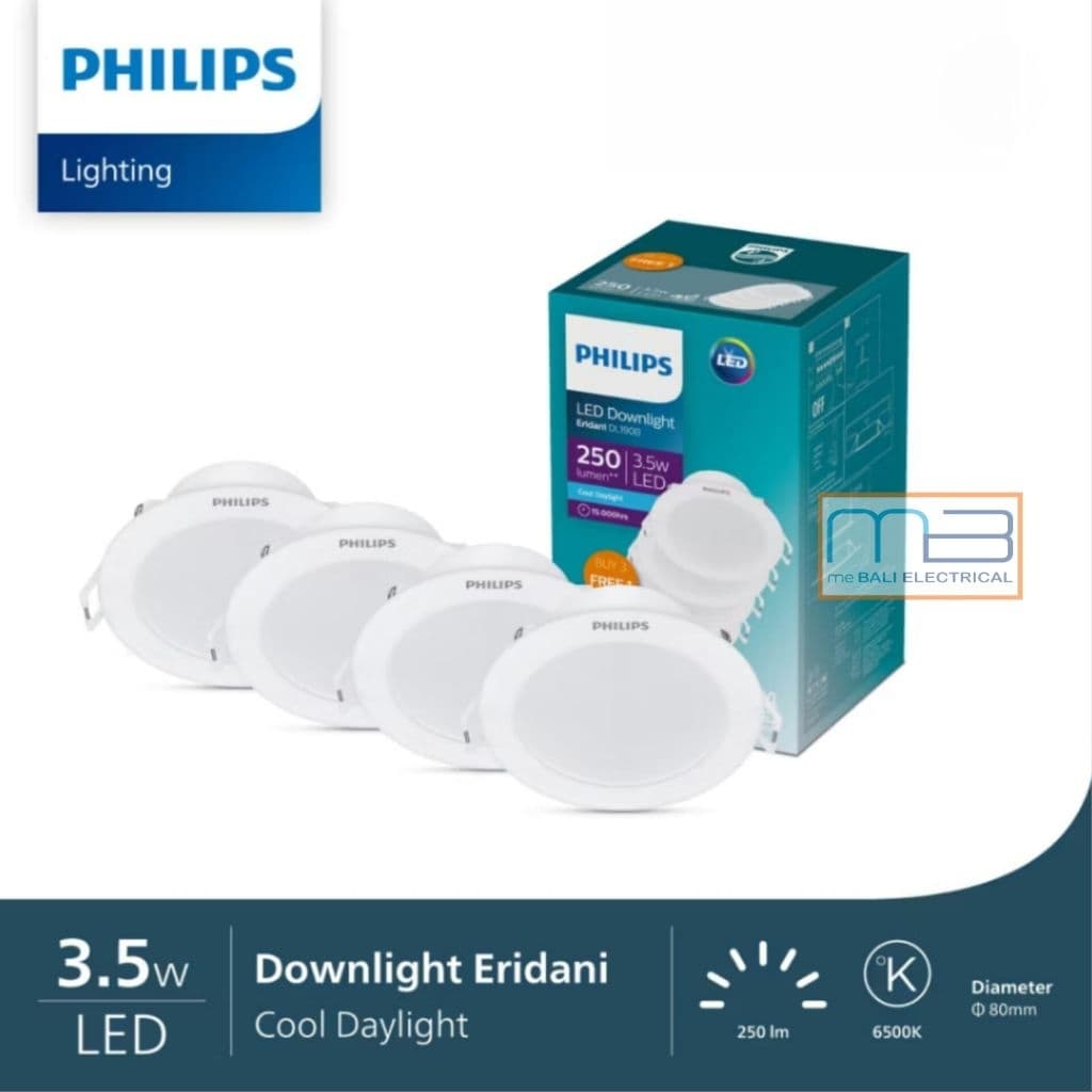 Lampu Philips Downlight Multipack Eridani Led3 D80 3.5W 6500K Cool Daylight Putih & 3000K Warm White Kuning