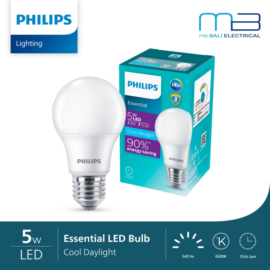 Lampu Philips Essential Led Bulb 6500K 3W 5W 7W 9W 11W 13W 15W Single Pack Cool daylight Putih