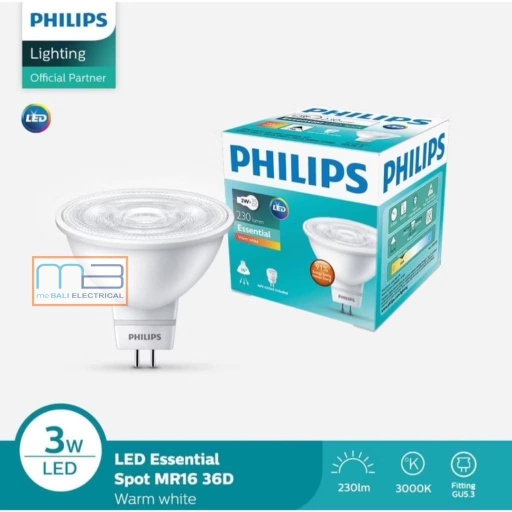 Philips MR16 3-35W Lampu Spotlight Essential 36D 830 SO 100-240V 3000K Warm White