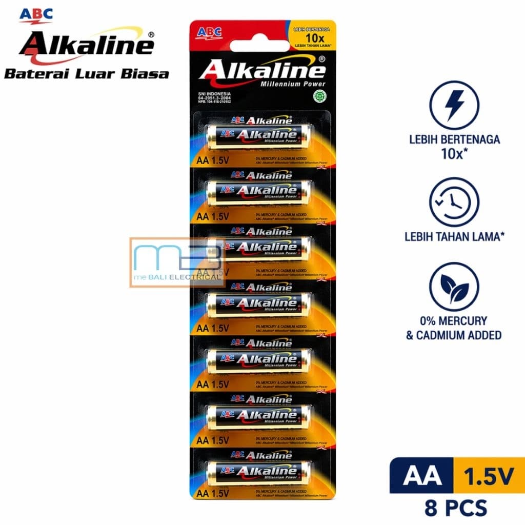 Battery ABC Alkaline AA A2 LR06 1 Renceng Isi 8Pcs