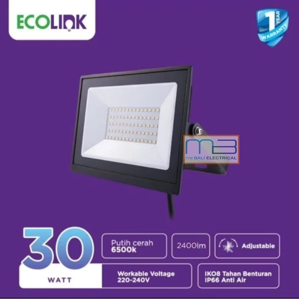 Ecolink Led Lampu Flood Light Sorot Tembak FL007 30W 6500K Cool Daylight Putih
