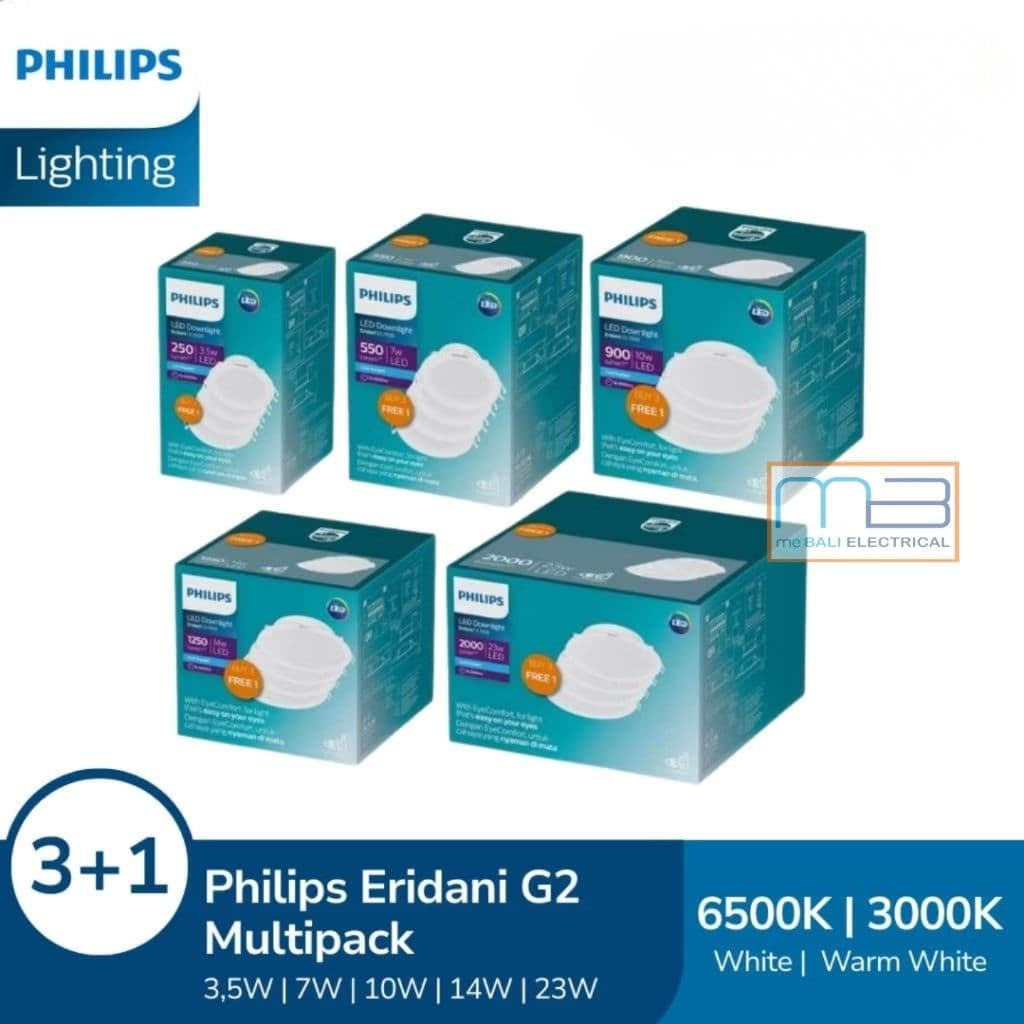 Lampu Philips Downlight Multipack Eridani 3.5W , 7W , 10W , 14W , 23W Cool Daylight ( 6500K ) & Warm White ( 3000K )