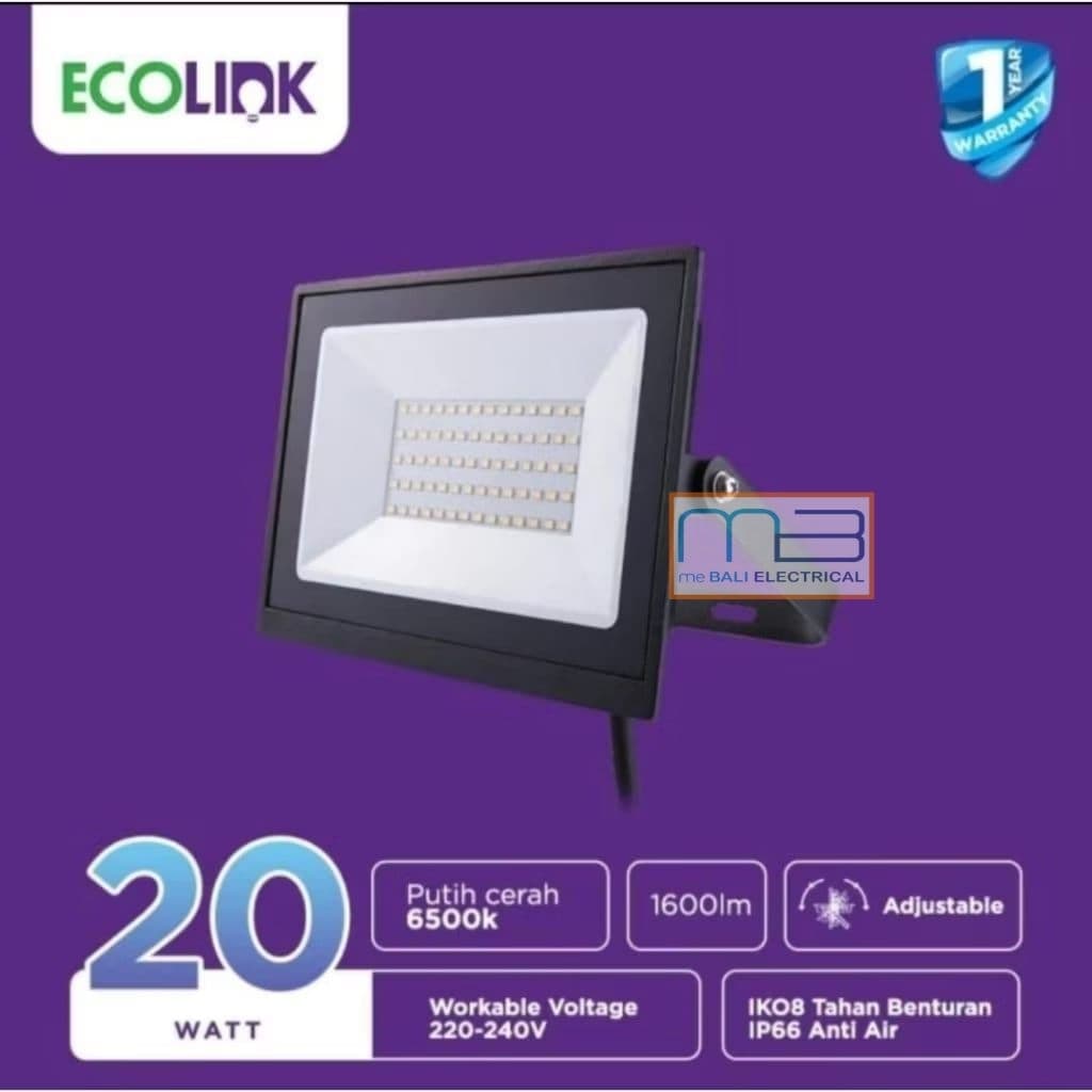 Ecolink Led Lampu Flood Light Sorot Tembak FL007 20W 6500K Cool Daylight Putih