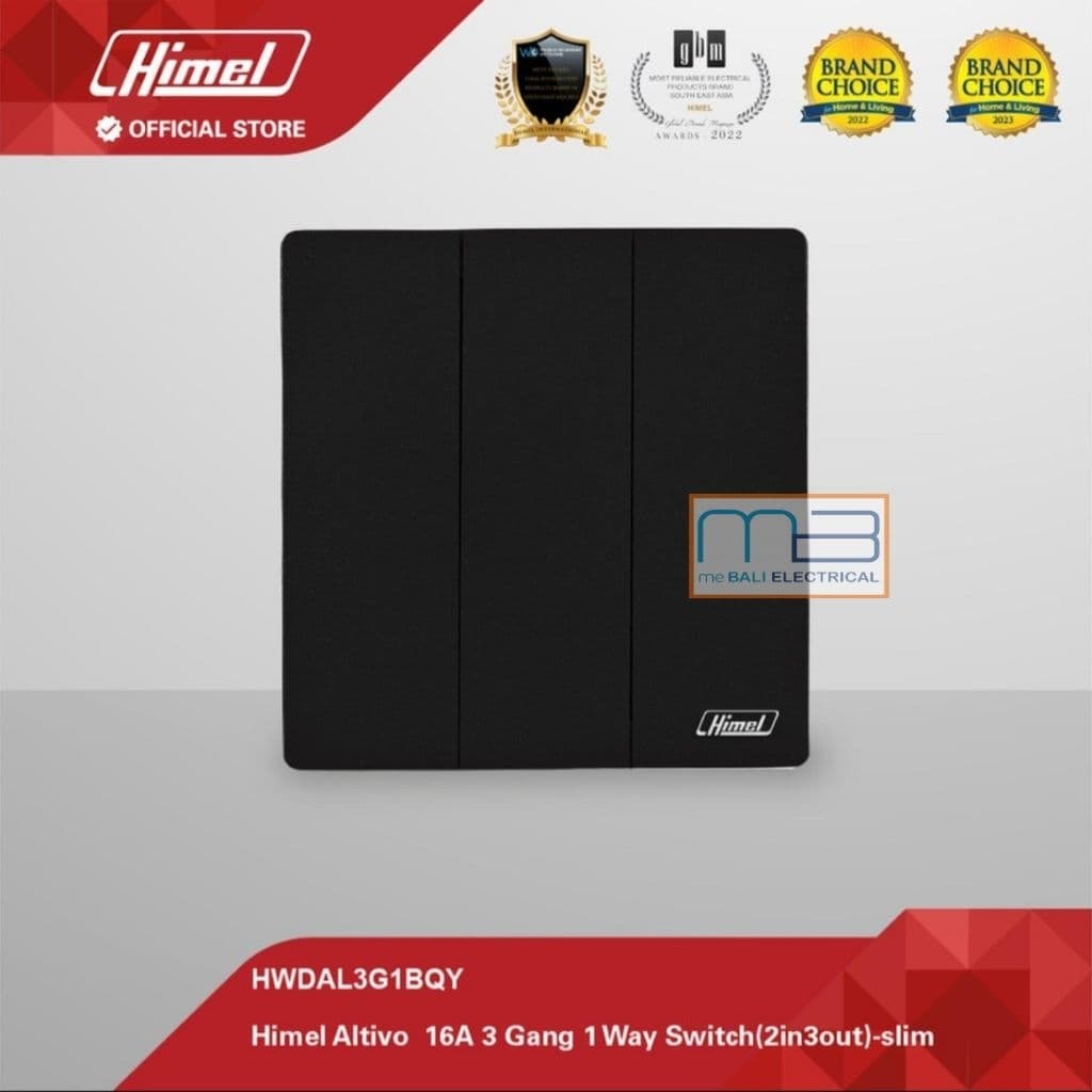 Himel Altivo 16A 3 Gang 1 Arah Saklar Triple Slim Black