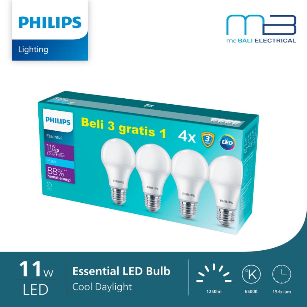 Lampu Philips 11Watt Multipack Bulb Essential Paket 4Pcs