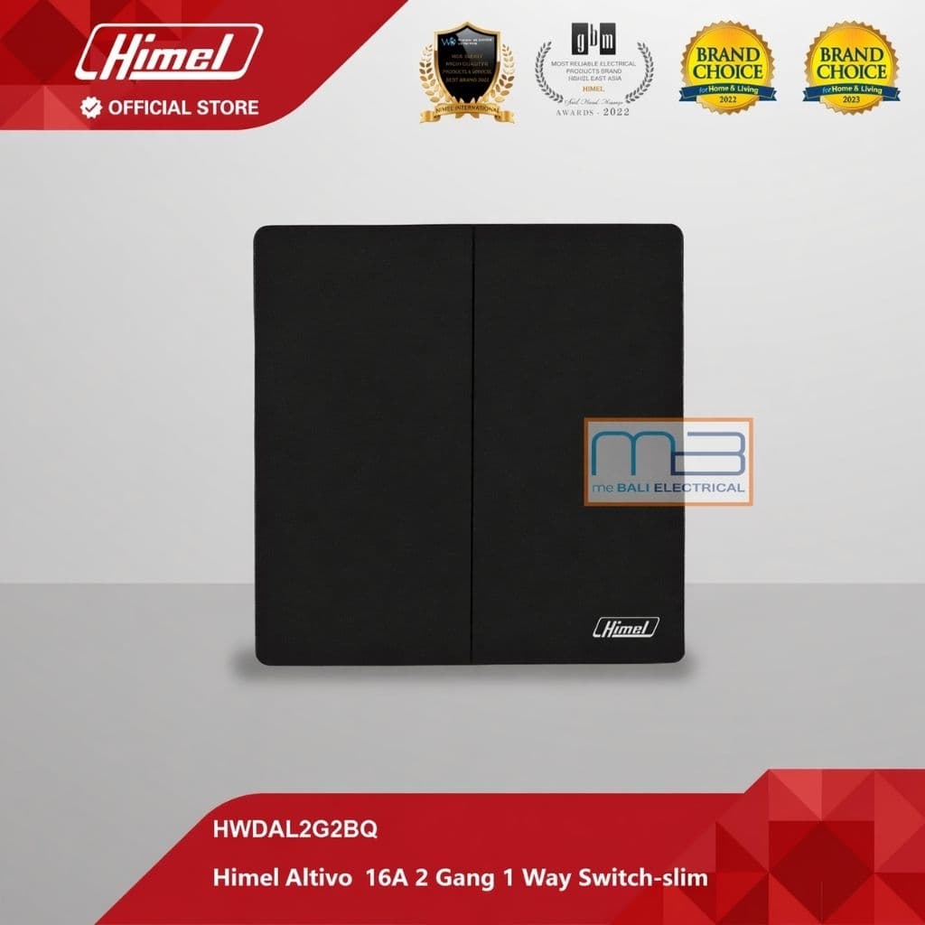 Himel Altivo 16A 2 Gang 1 Arah Saklar Seri Switch-Slim Black