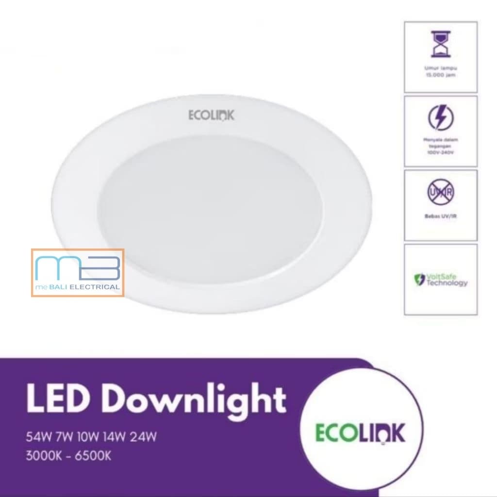 Ecolink Lampu Downlight EDL190 Led 4W, 7W, 10W, 14W, 24W 6500K Cool Daylight Putih