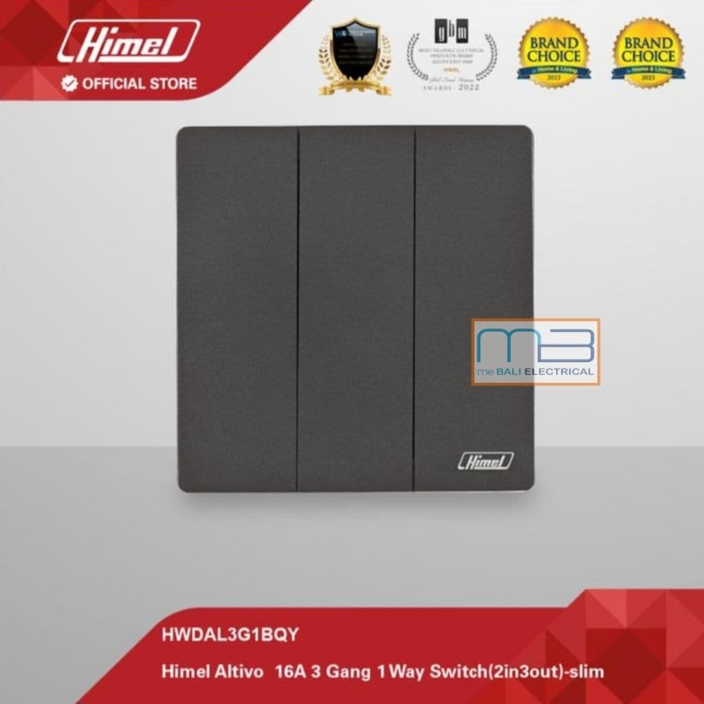 Himel Altivo 16A 3 Gang 1 Arah Saklar Triple Slim Dark Grey