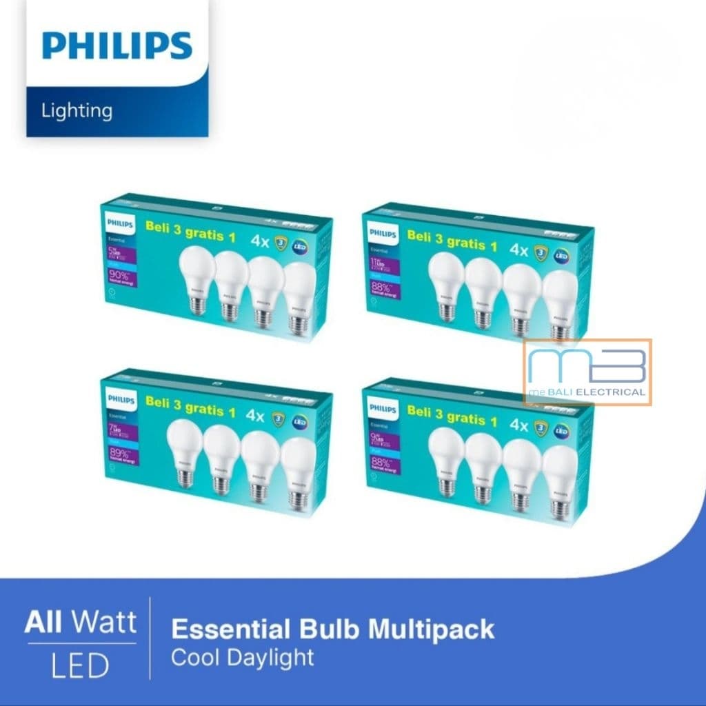 Philips Essential Bulb Multipack 6500K 5W, 7W, 9W, 11W E27 Cool Daylight Putih