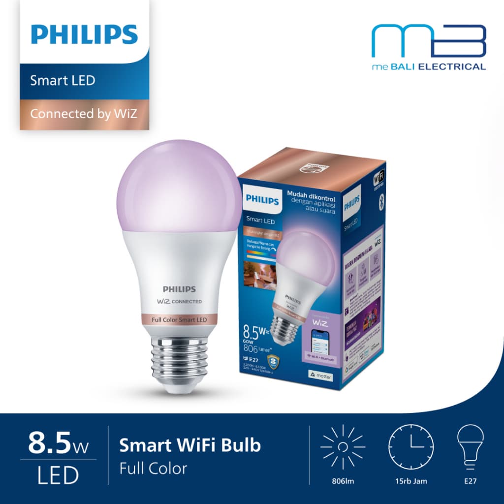Philips Smart Wifi Led Bulb 8.5Watt With Bluetooth Colour RGB