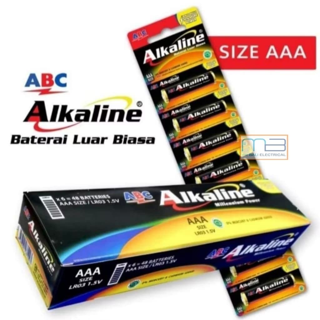 Battery ABC Alkaline LR03 A3 AAA Kemasan Renceng Ecer Harga Per 1Biji
